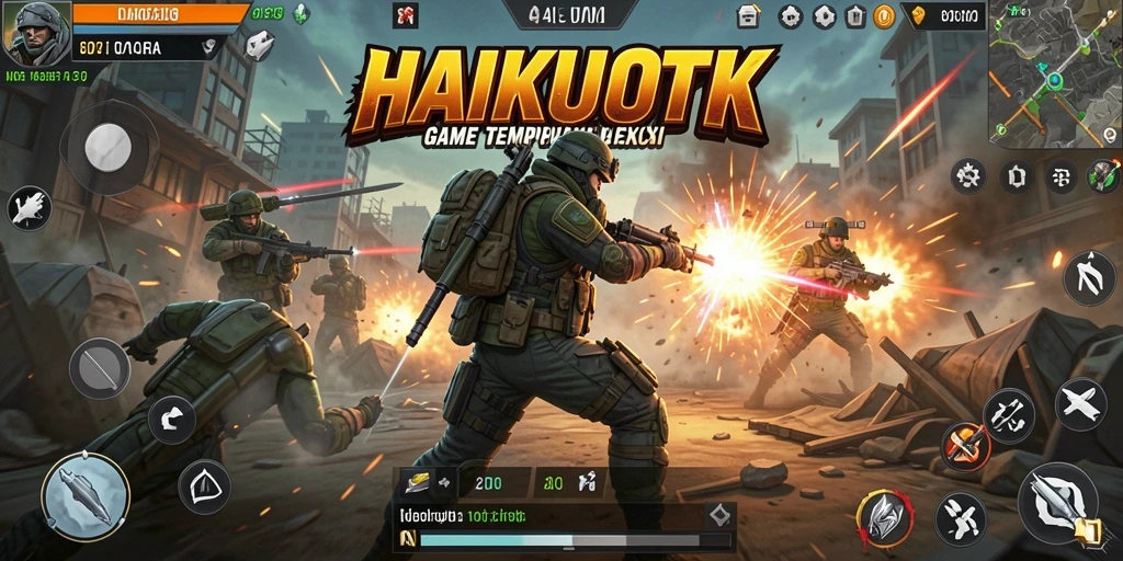 Screenshot gameplay HAIKUOTK menampilkan aksi tembak-menembak yang seru.