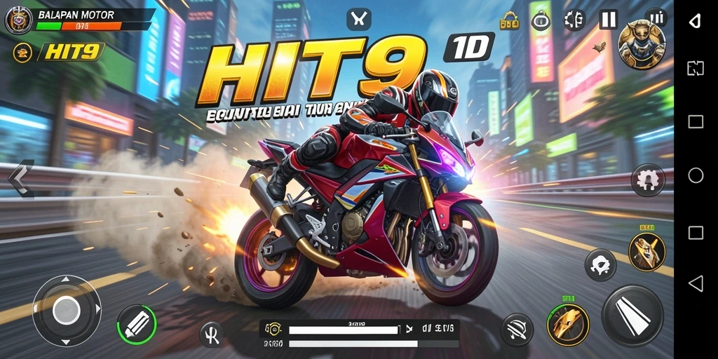 Tampilan gameplay seru di HIT9 dengan motor balap yang menakjubkan.