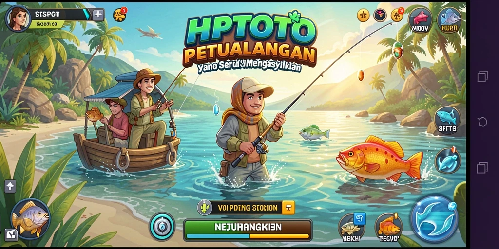 Screenshot gameplay HPTOTO yang menunjukkan aksi memancing di laut.