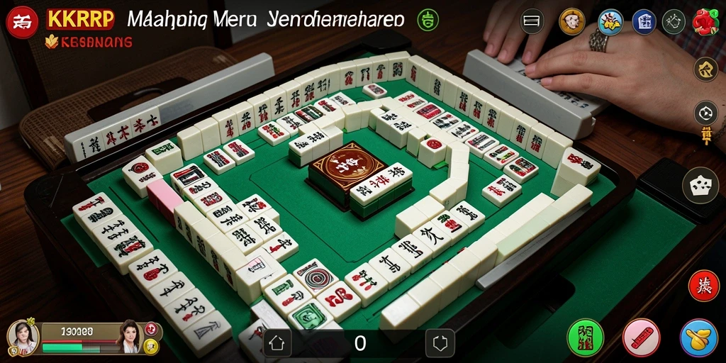 Tampilan gameplay seru KKRP dengan ubin Mahjong yang berwarna-warni.