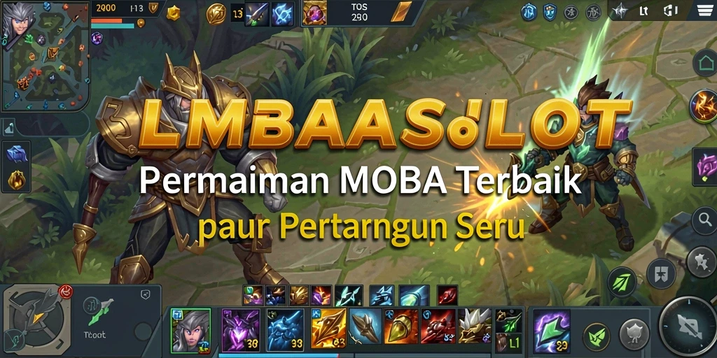 Screenshot gameplay LMBASLOT menampilkan pertarungan seru antar karakter MOBA.