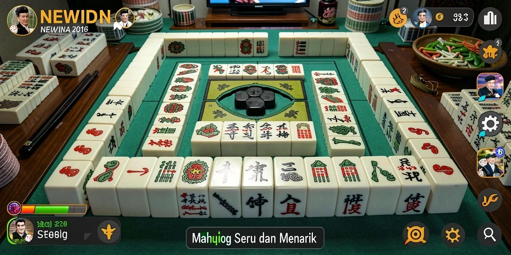 Tampilan gameplay seru dengan ubin Mahjong yang berwarna-warni.