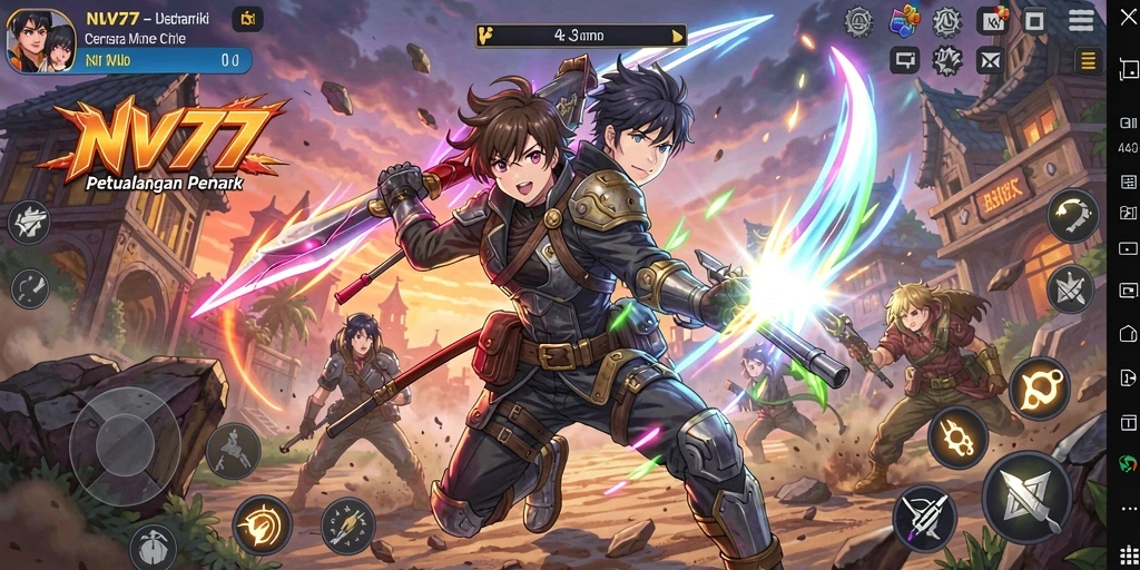 Tampilan gameplay anime yang epik dalam NV77.