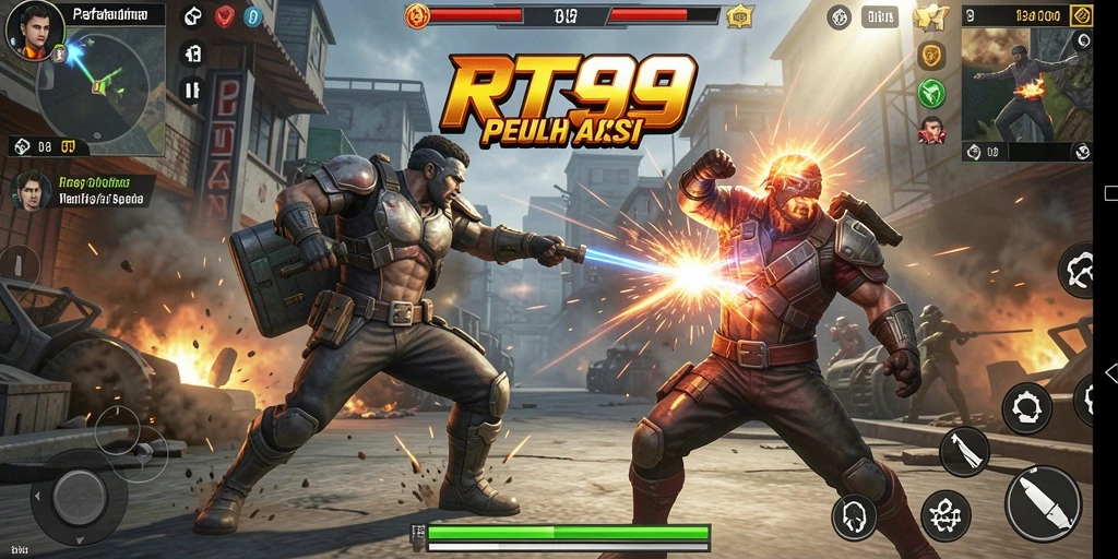 Gameplay <strong>RT99</strong> yang penuh aksi dengan karakter bertarung.