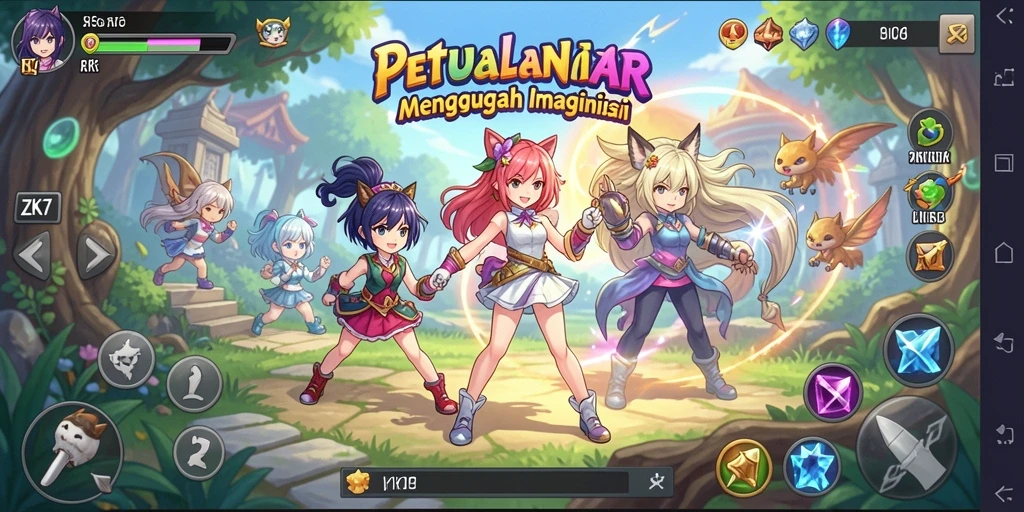 Tampilan gameplay ZK7 yang penuh aksi dan karakter Anime.